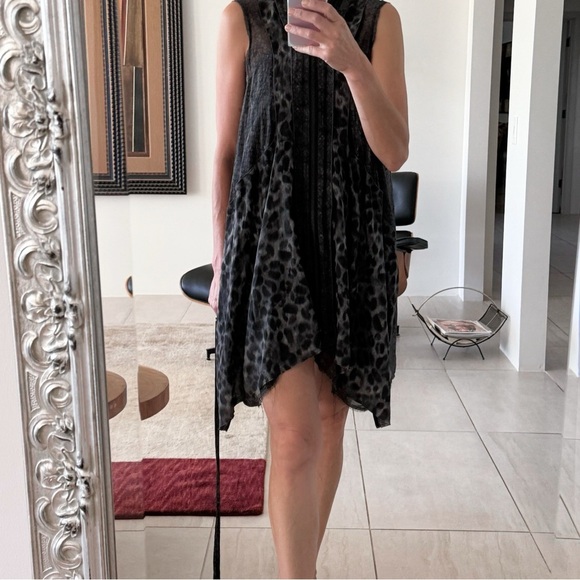 AllSaints Dress | Tunic Animal Print Silk Zip Sleeveless Draped Size US 6 - Picture 2 of 14